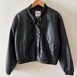 Abercrombie & Fitch Black Vegan Leather Jacket with Ribbed Collar